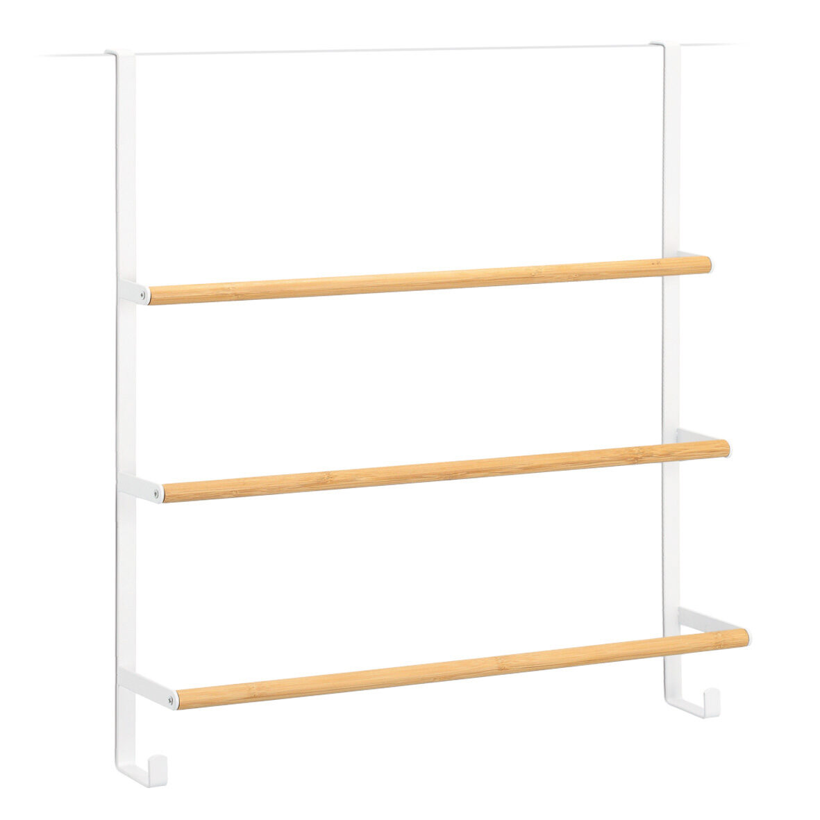 Türhandtuchhalter, Metall/Bambus, weiß