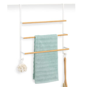 Türhandtuchhalter, Metall/Bambus, weiß