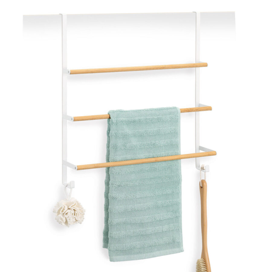 Türhandtuchhalter, Metall/Bambus, weiß