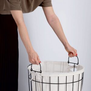 Wäschesammler m. Rollen, Metall/Canvas, schwarz