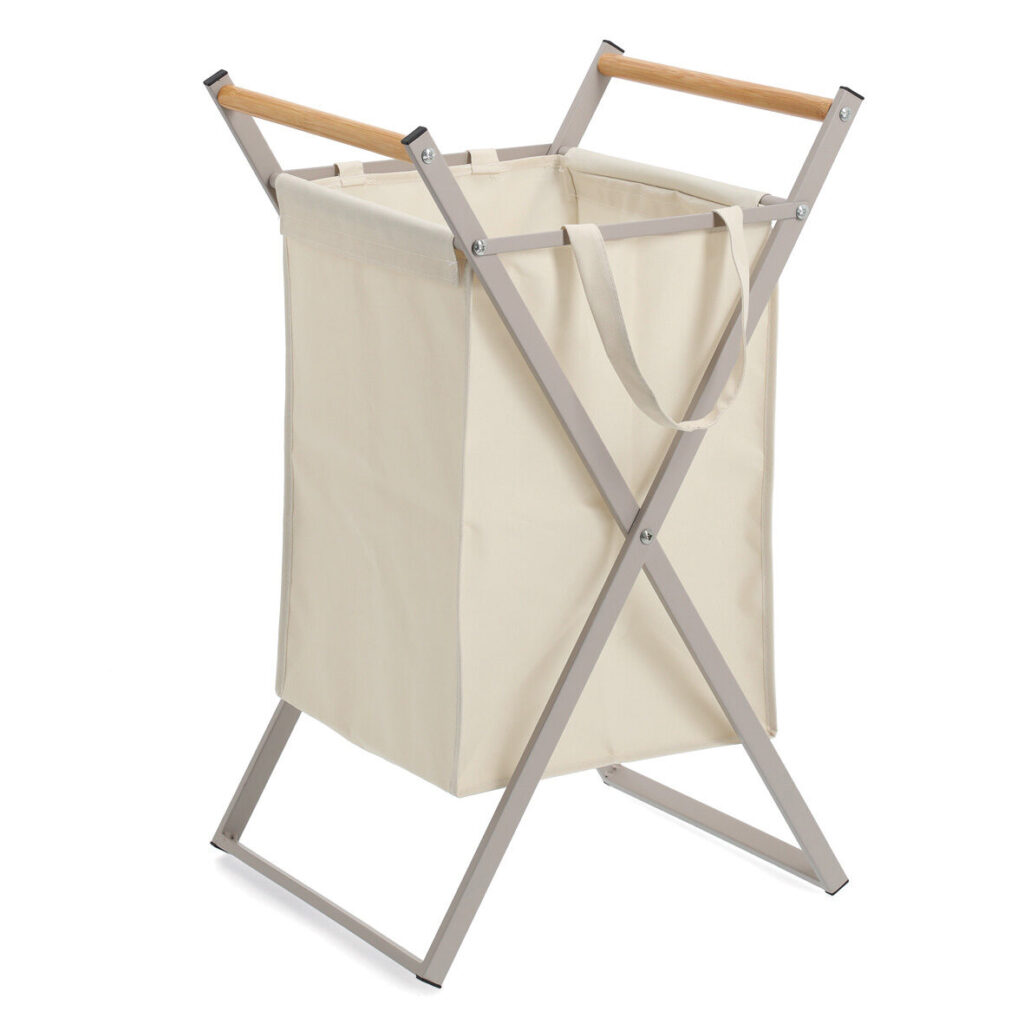 Wäschesammler, Metall/Holz/Polyester, greige