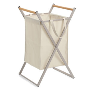 Wäschesammler, Metall/Holz/Polyester, greige