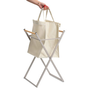 Wäschesammler, Metall/Holz/Polyester, greige