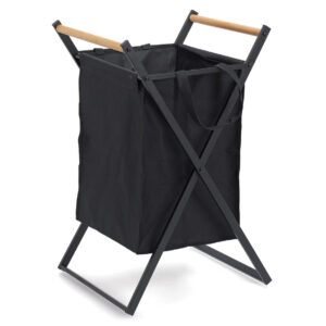 Wäschesammler, Metall/Holz/Polyester, schwarz