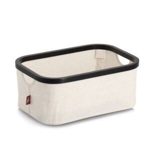 Aufbewahrungskorb, Polyester/Bambus, creme/schwarz