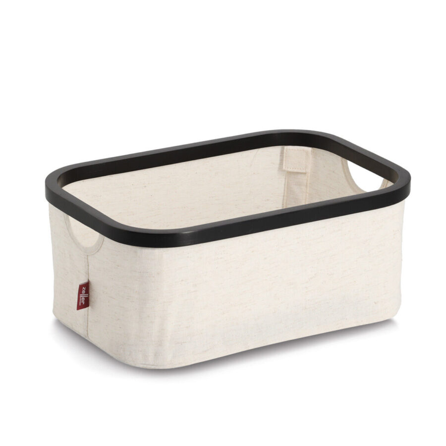 Aufbewahrungskorb, Polyester/Bambus, creme/schwarz