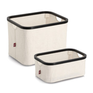 Aufbewahrungskorb, Polyester/Bambus, creme/schwarz