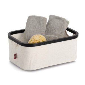 Aufbewahrungskorb, Polyester/Bambus, creme/schwarz