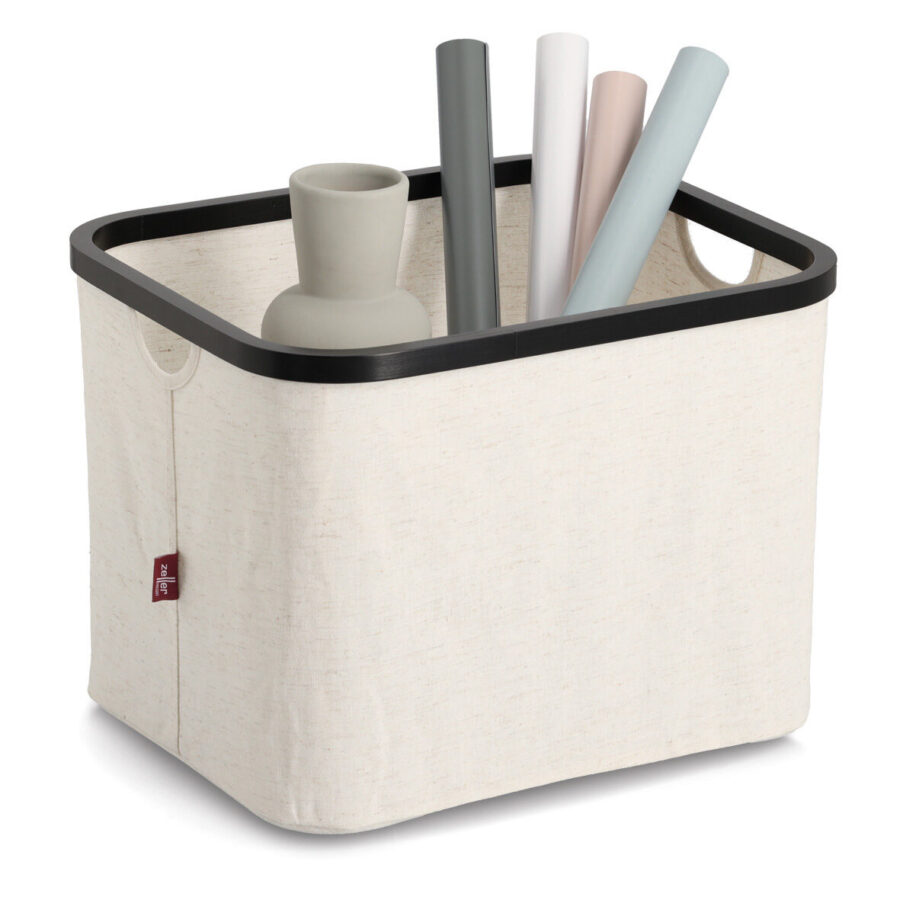 Aufbewahrungskorb, Polyester/Bambus, creme/schwarz