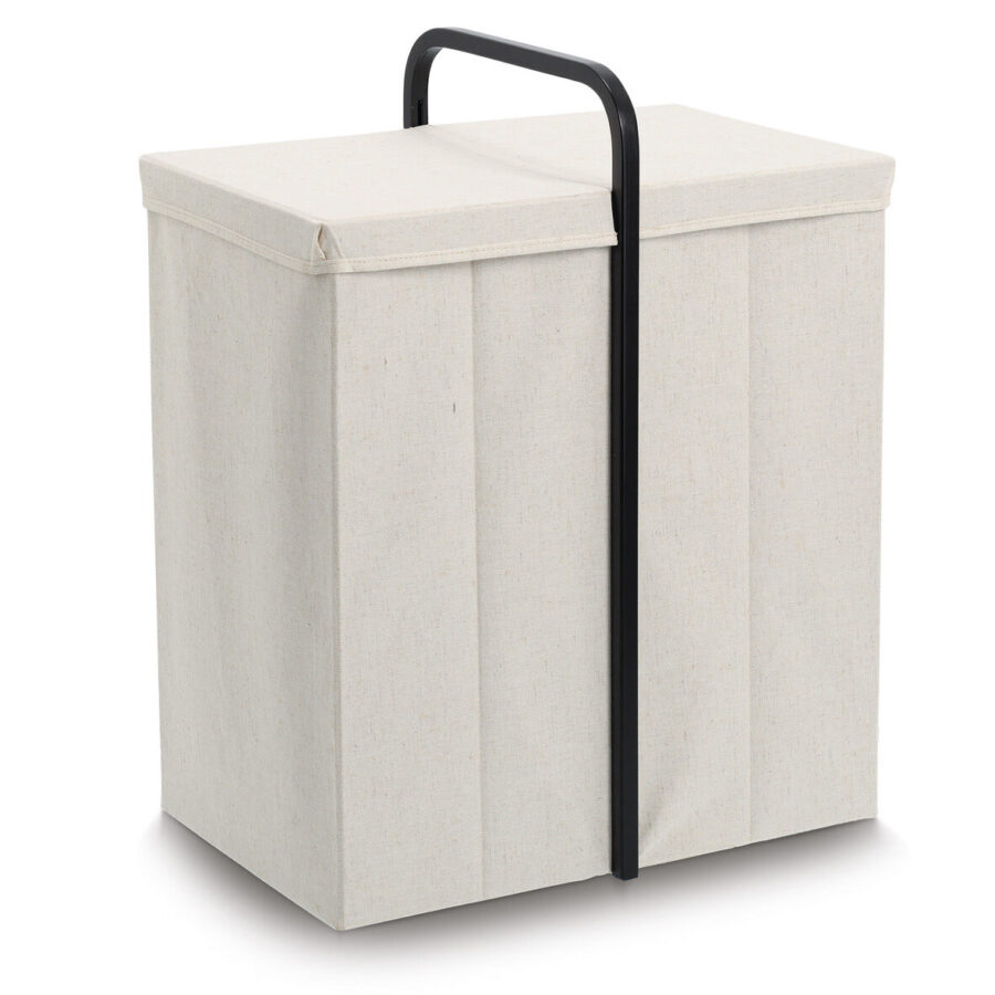 Wäschesammler, Polyester/Bambus, creme/schwarz