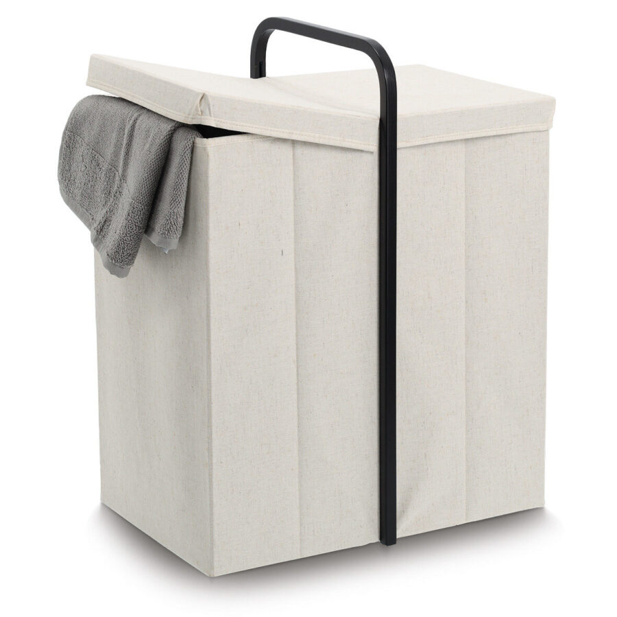 Wäschesammler, Polyester/Bambus, creme/schwarz