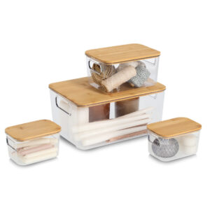 Aufbewahrungsboxen-Set, 4-tlg., Kunststoff/Bambus