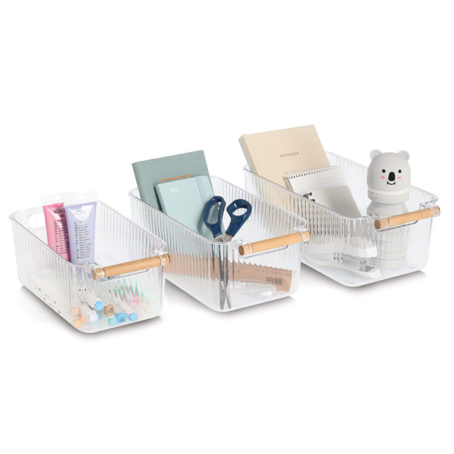 Aufbewahrungsboxen-Set, 3-tlg., Kunststoff/Bambus