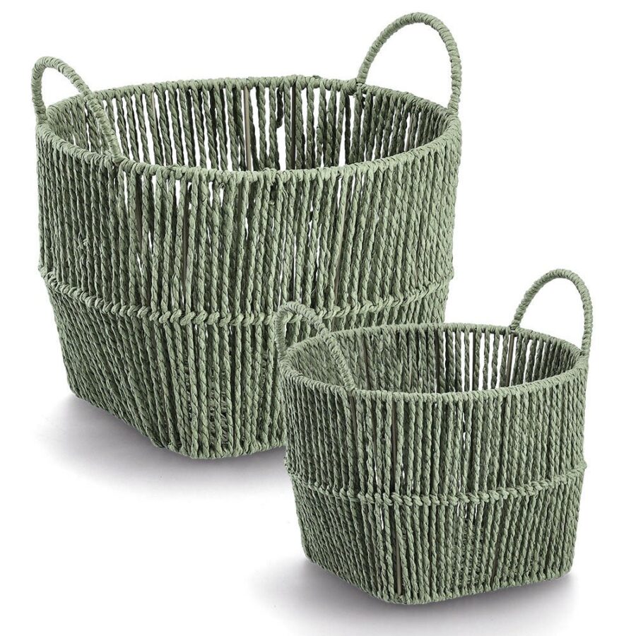 Aufbewahrungskorb, Papiergeflecht, salbei