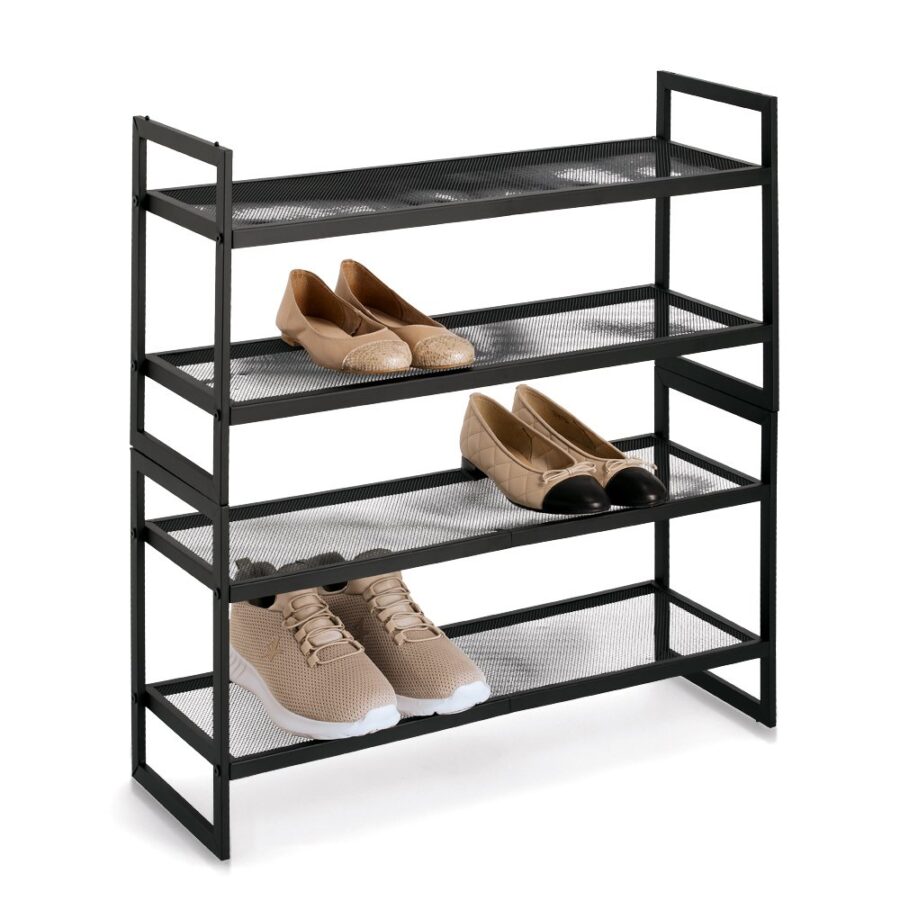 Schuhregal mit 2 Ablagen, stapelbar, Metall,