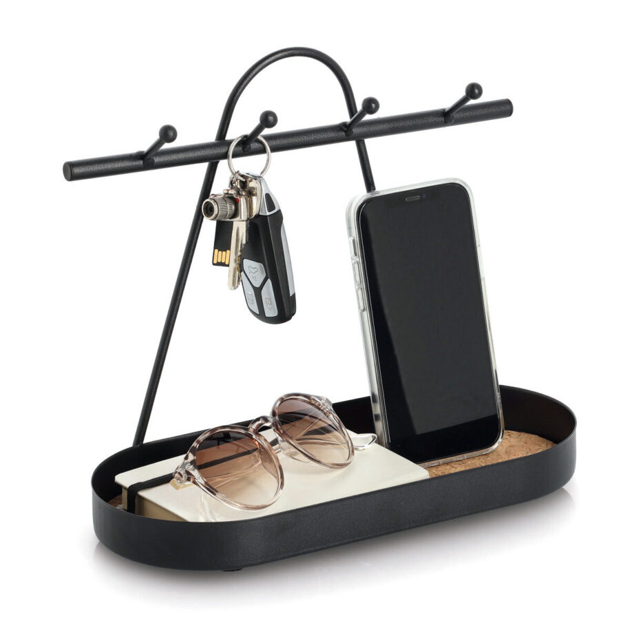 Ablage mit Haken, Metall/Kork, schwarz