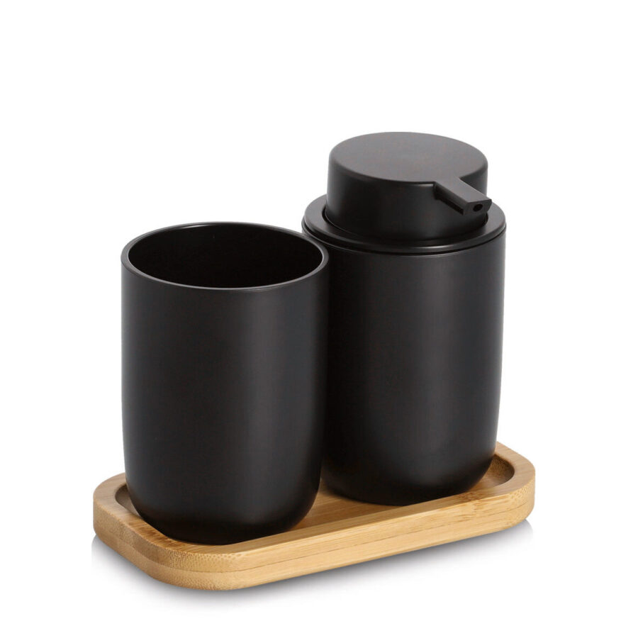 Bad-Accessoires-Set, 3-tlg., Kunststoff/Bambus,