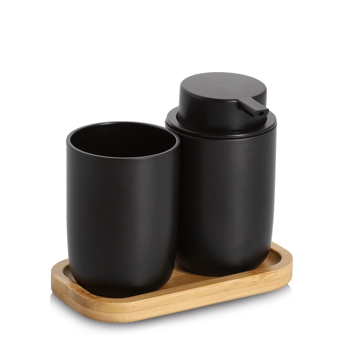 Bad-Accessoires-Set, 3-tlg., Kunststoff/Bambus,