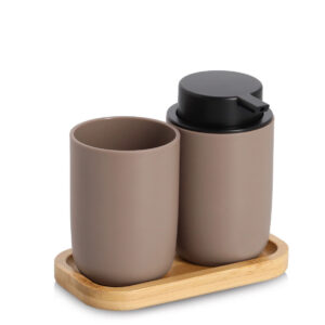 Bad-Accessoires-Set, 3-tlg., Kunststoff/Bambus,