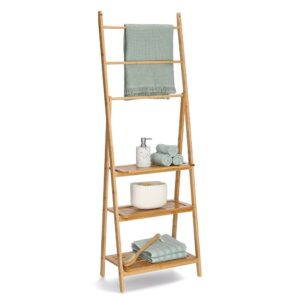 Leiter-Regal m. 3 Ablagen, Bambus