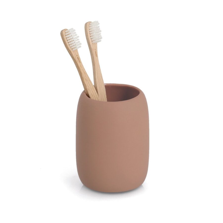 Zahnputzbecher, Keramik, mocca