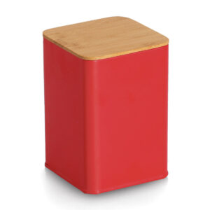 Vorratsdose mit Bambusdeckel, 1100 ml, Metall, rot
