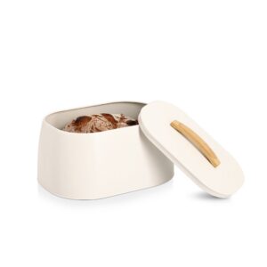 Brotkasten, Metall/Gummibaum, creme