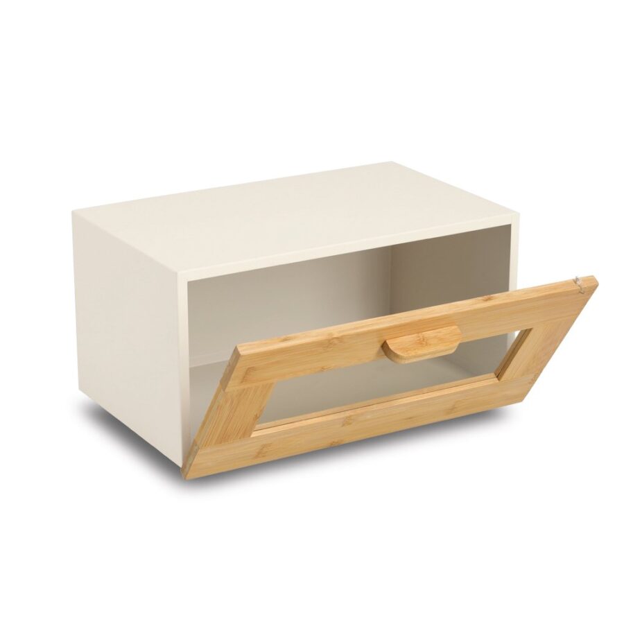 Brotkasten m. Klappe, Metall/Bambus, beige