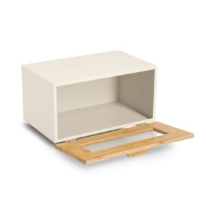 Brotkasten m. Klappe, Metall/Bambus, beige