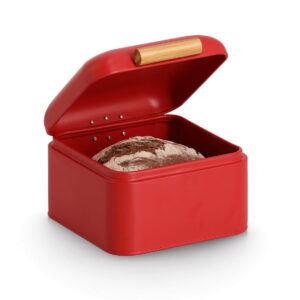 Brotkasten, Metall/Bambus, rot
