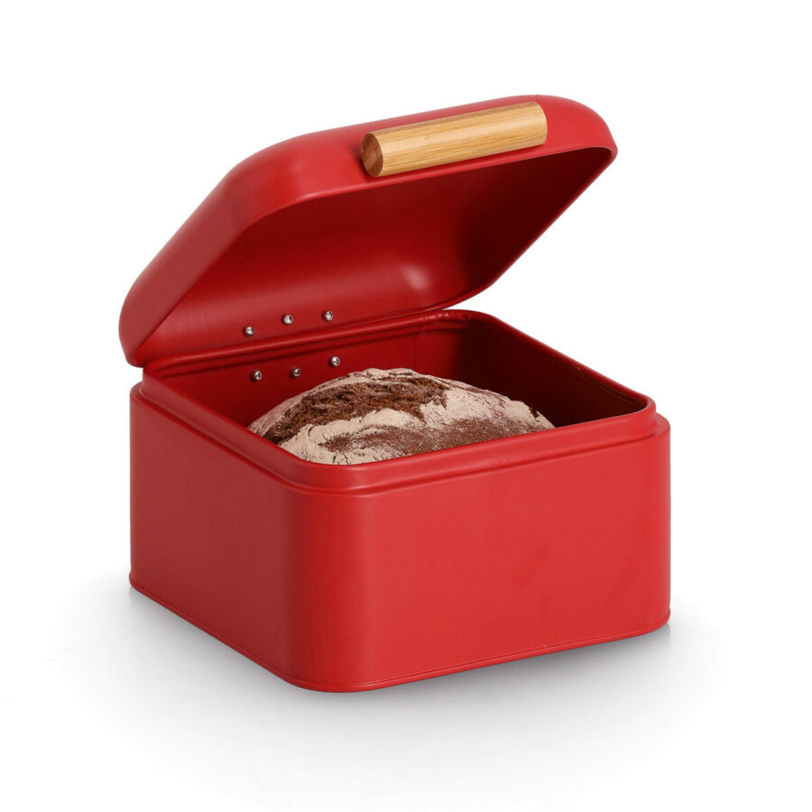 Brotkasten, Metall/Bambus, rot