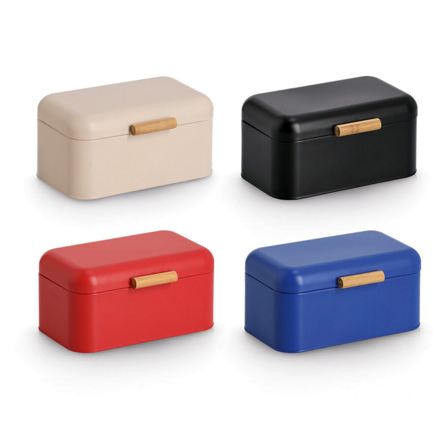 Brotkasten, Metall/Bambus, beige