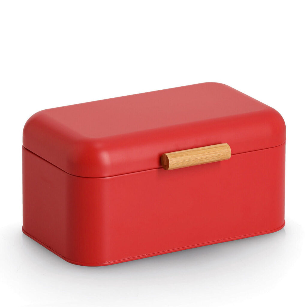 Brotkasten, Metall/Bambus, rot