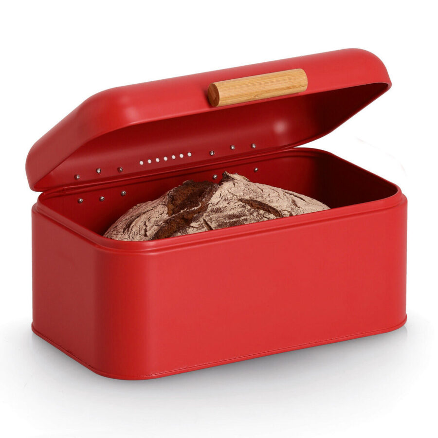 Brotkasten, Metall/Bambus, rot