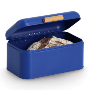 Brotkasten, Metall/Bambus, blau