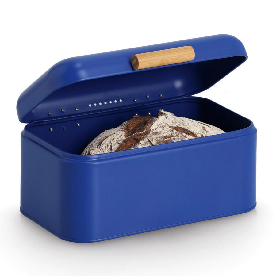 Brotkasten, Metall/Bambus, blau