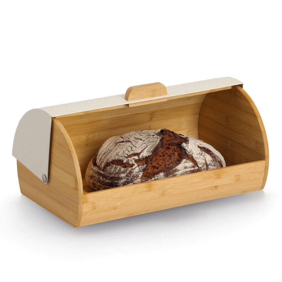 Brotkasten, Bambus/Metall, creme