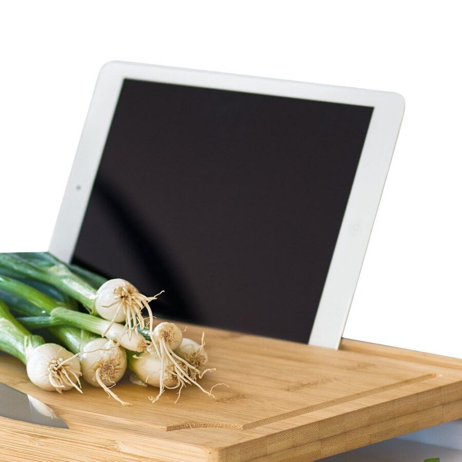 Schneidebrett m. Tablett & Tablet-Halter, Bambus/