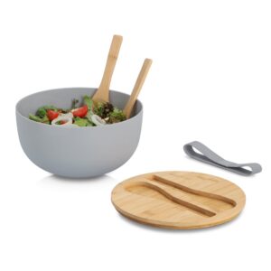 Salatschüssel-Set, 4-tlg., Bambus/Kunststoff, grau