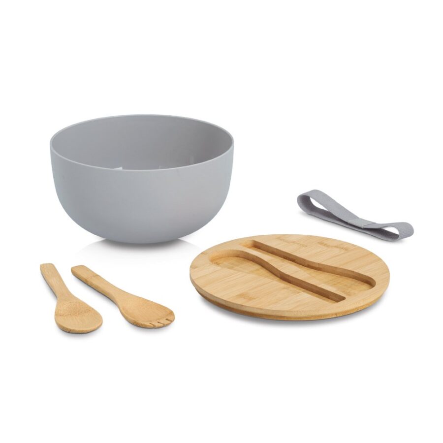 Salatschüssel-Set, 4-tlg., Bambus/Kunststoff, grau