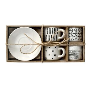 Espresso-Set, 8-tlg., Porzellan, schwarz/weiß