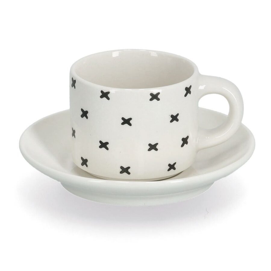 Espresso-Set, 8-tlg., Porzellan, schwarz/weiß