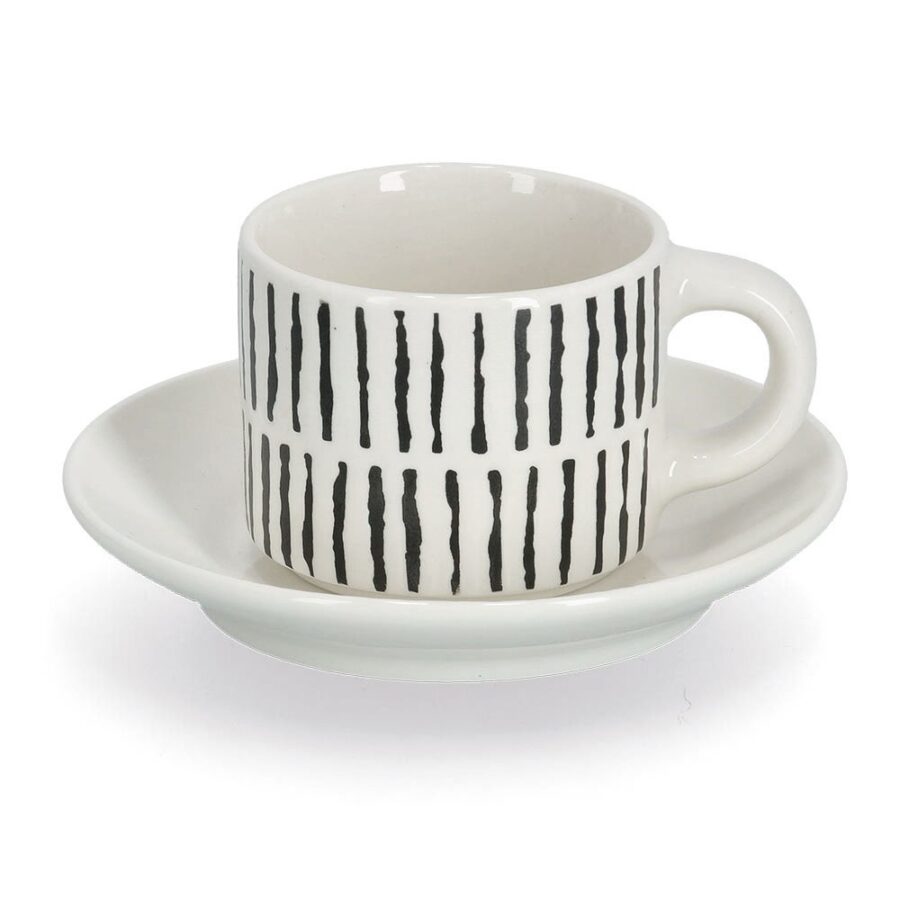 Espresso-Set, 8-tlg., Porzellan, schwarz/weiß