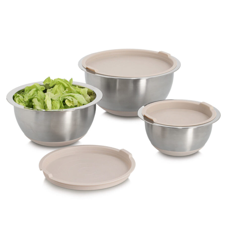 Schüssel-Set mit Deckeln, 3-tlg., Edelstahl/