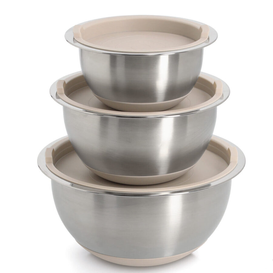 Schüssel-Set mit Deckeln, 3-tlg., Edelstahl/