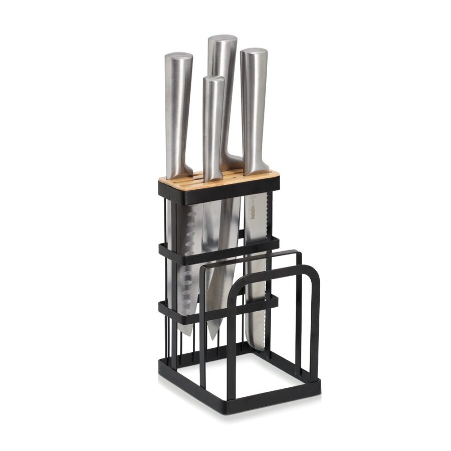Messerblock mit Brettchenständer, Metall/Bambus,