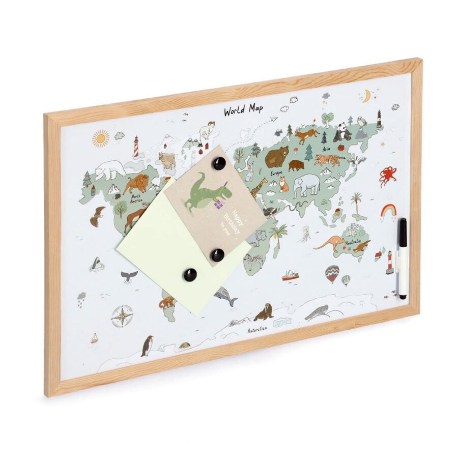 Magnet-/Schreibtafel "Weltkarte", Metall/Kiefer – Ansicht 2