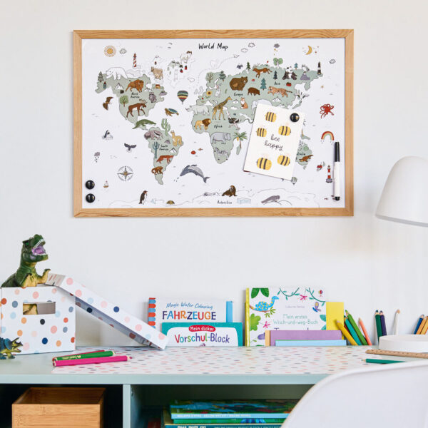 Magnet-/Schreibtafel "Weltkarte", Metall/Kiefer – Lifestyle 1