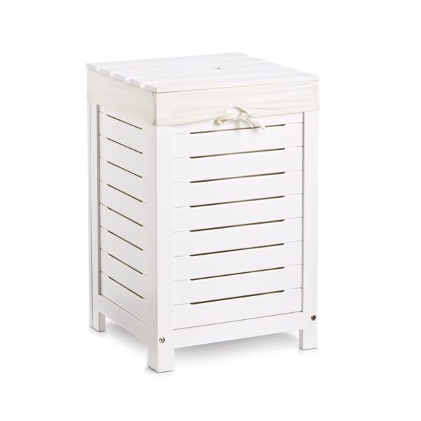 Wäschesammler, Holz/Canvas, weiß lackiert