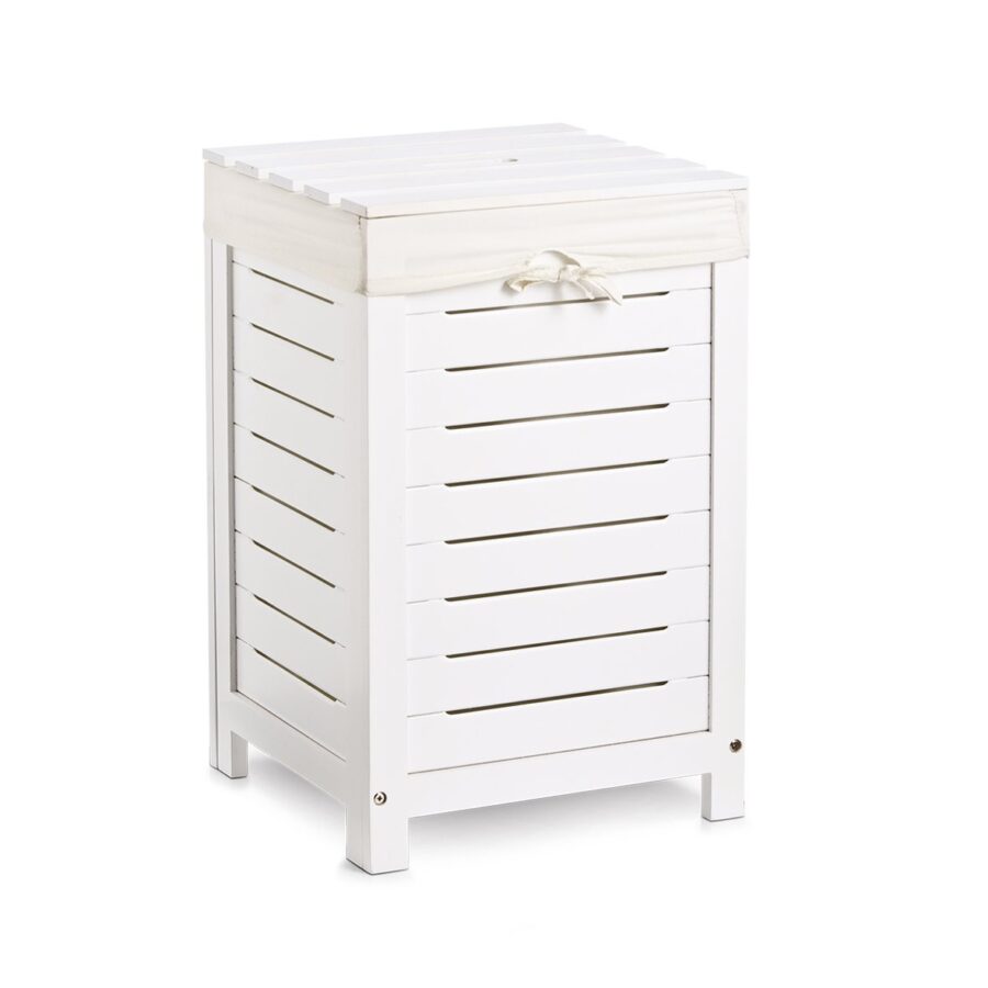 Wäschesammler, Holz/Canvas, weiß lackiert